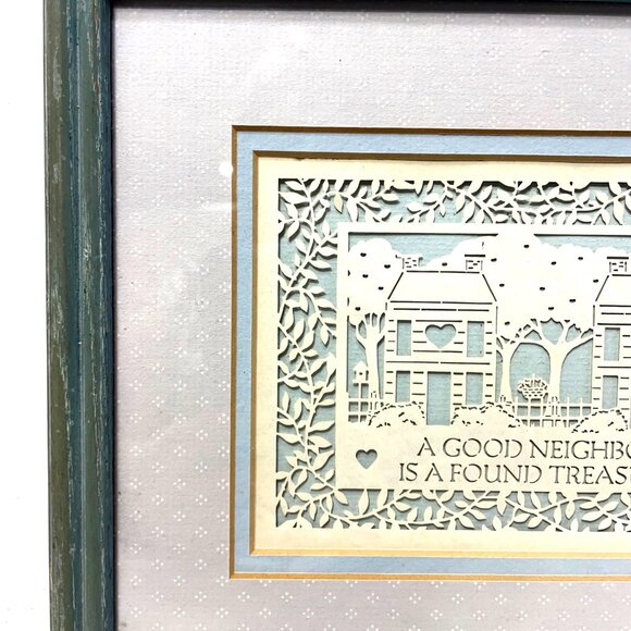 Scherenschnitte A Good Neighbor is a Found Treasure Handmade Gift Framed Art - Picture 3 of 6